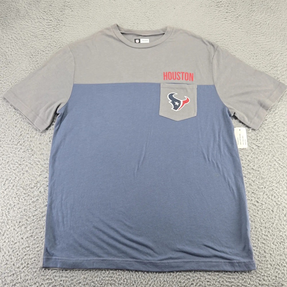 Houston Texans Shirt Mens Large Gray NFL Football Pocket Short Sleeve Crew Neck